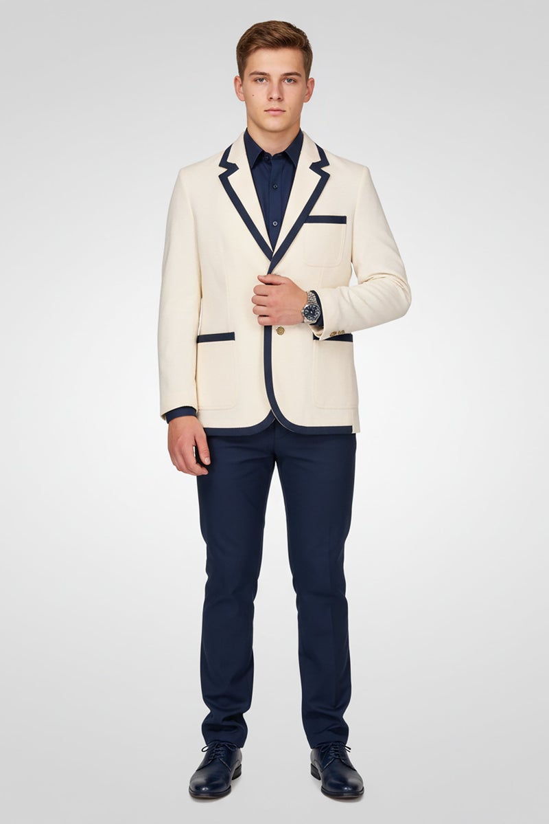 GANT Men Regular Fit Solid Semi Formal Blazer, Cream - Image 1